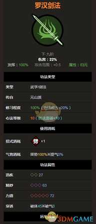 《太吾绘卷》元山派罗汉剑法属性分析