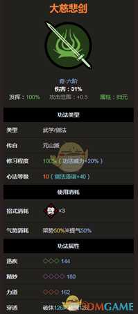 《太吾绘卷》元山派大慈悲剑属性分析