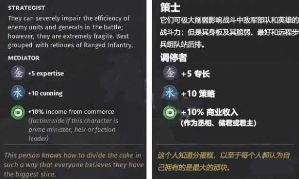 《全面战争：三国》水属性角色调停者先天属性一览