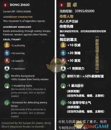 《全面战争：三国》火属性武将董卓先天属性一览