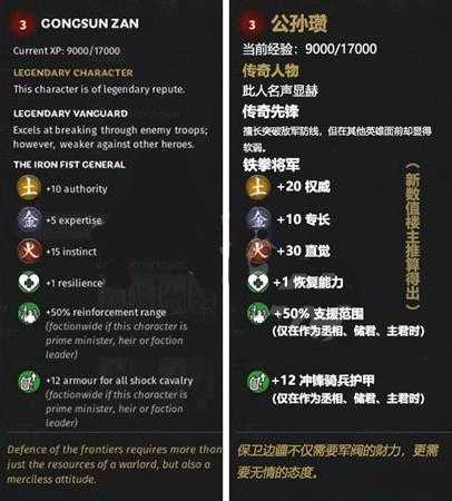 《全面战争：三国》火属性武将公孙瓒先天属性一览