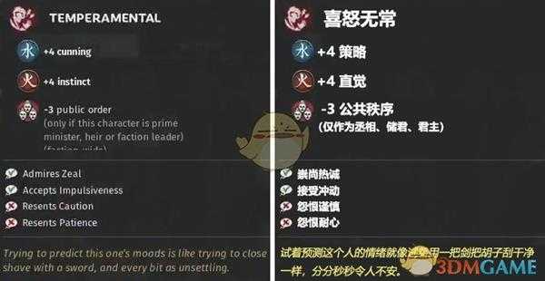 《全面战争：三国》喜怒无常特性效果一览