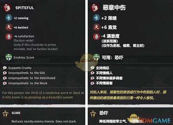 《全面战争：三国》恶意中伤特性效果一览