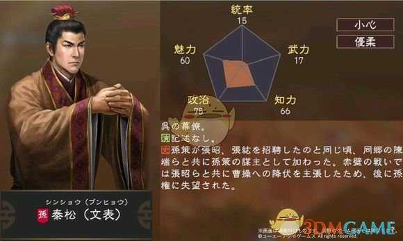 《三国志14》秦松五维属性图一览