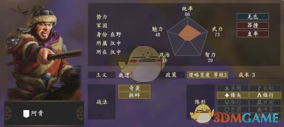 《三国志14》阿贵五维属性图一览