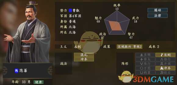 《三国志14》隐蕃五维属性图一览