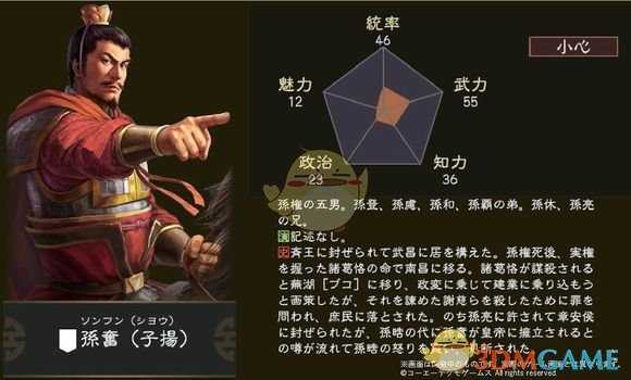 《三国志14》孙奋五维属性图一览