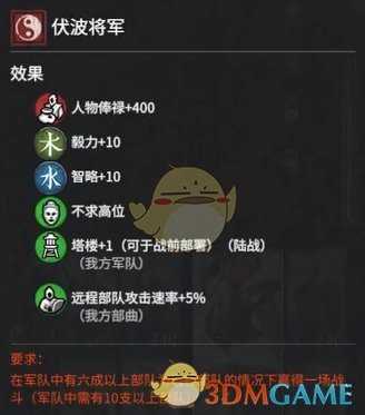 《全面战争：三国》五行将军伏波将军属性效果分析 获得方法分享