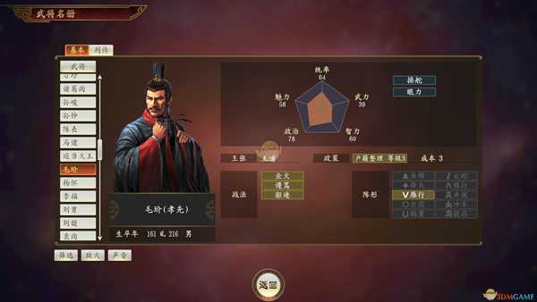 《三国志14》毛玠武将点评