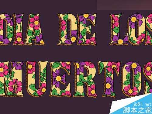 Photoshop制作简易复古的亡灵节万寿菊花朵艺术字教程